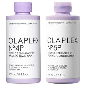 Olaplex No. 4P Blonde Enhancing Toning Shampoo, 8.5 Fl Oz + No. 5P Blonde Enhancer™ Toning Conditioner, Repairs, Hydrates, & Brightens All Blonde, Lightened, & Grey Hair