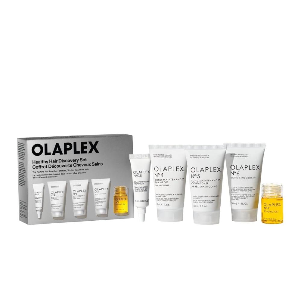 imageOlaplex Healthy Hair Discovery Travel Friendly Set Cleanse Hydrate Treat and Style Hair  Reduce Breakage and Boost Shine amp Softness  For Coily Curly Straight amp WavyHealthy Hair Discovery Set